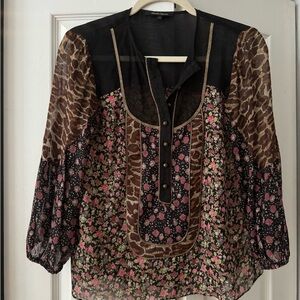 Floral and Animal Print Sheer Women's Top